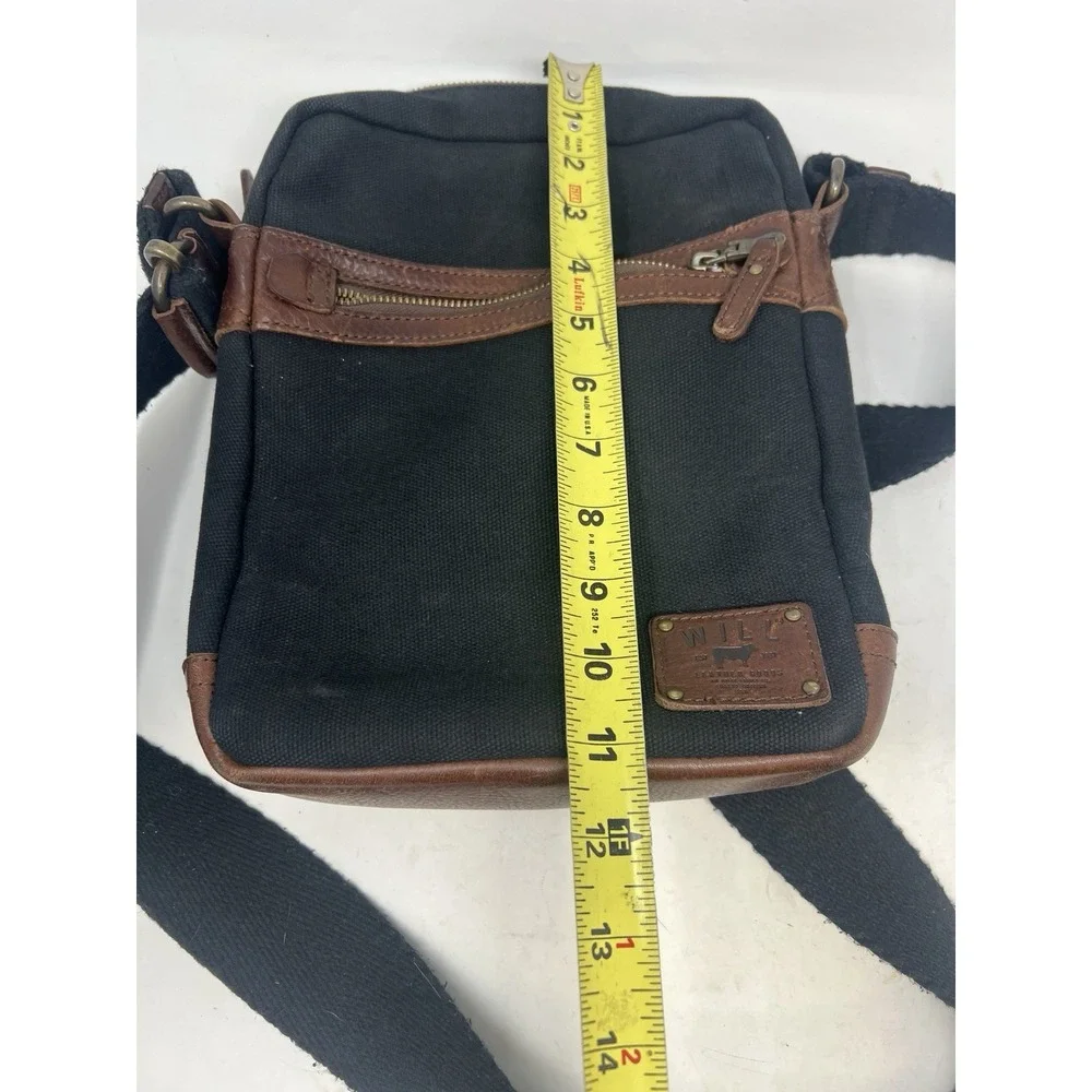 WILL LEATHER GOODS Black‎ Canvas And Leather Small Messenger Crossbody Bag